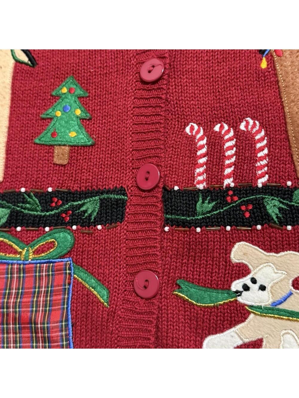 Capacity Vintage Red Knitted Christmas Sweater Vest Women Petite M Holiday Dogs - Picture 5 of 7